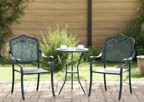 Set scaune de grădină, 2 buc., verde, aluminiu turnat - 1/5