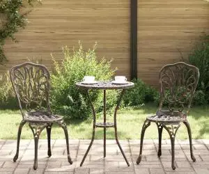 vidaXL Set scaune de grădină, 3 buc., bronze, aluminiu turnat