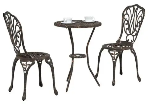 Set scaune de grădină, 3 buc., bronze, aluminiu turnat - 3/5