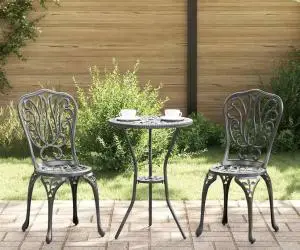 vidaXL Set scaune de grădină, 3 buc., negru, aluminiu turnat