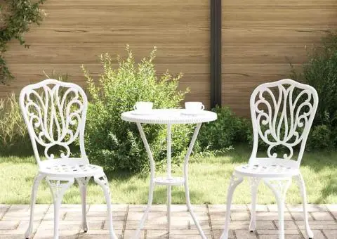 Set scaune de grădină, 3 buc., alb, aluminiu turnat - 1/5