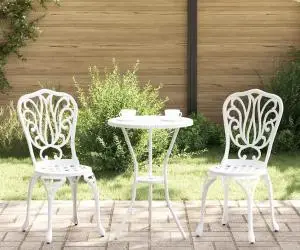 vidaXL Set scaune de grădină, 3 buc., alb, aluminiu turnat