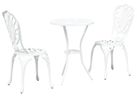 Set scaune de grădină, 3 buc., alb, aluminiu turnat - 2/5