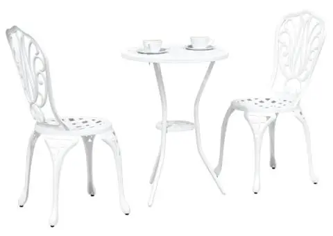 Set scaune de grădină, 3 buc., alb, aluminiu turnat - 3/5