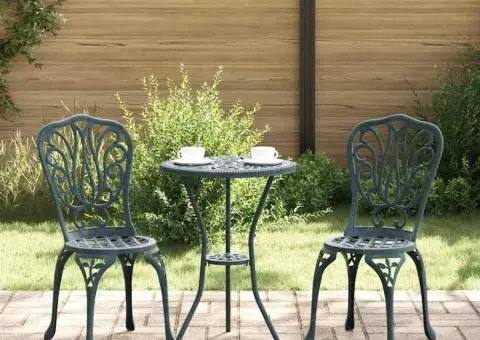 Set scaune de grădină, 3 buc., verde, aluminiu turnat - 1/5