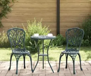 vidaXL Set scaune de grădină, 3 buc., verde, aluminiu turnat