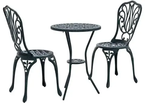 Set scaune de grădină, 3 buc., verde, aluminiu turnat - 2/5