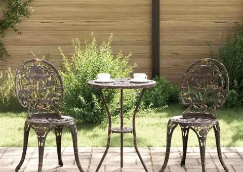 Set scaune de grădină, 3 buc., bronze, aluminiu turnat - 1/5