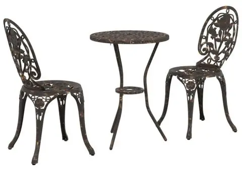 Set scaune de grădină, 3 buc., bronze, aluminiu turnat - 2/5