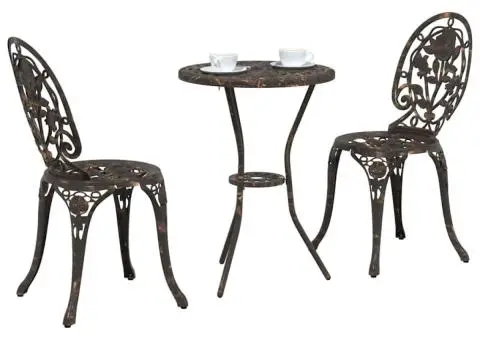 Set scaune de grădină, 3 buc., bronze, aluminiu turnat - 3/5