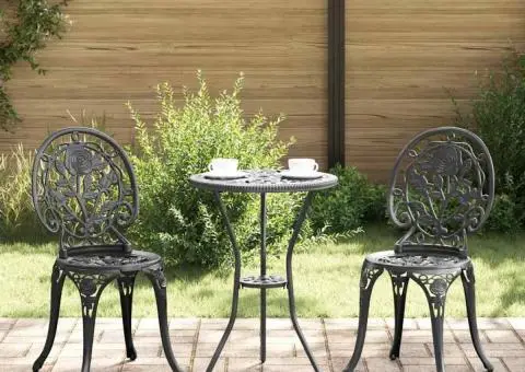 Set scaune de grădină, 3 buc., negru, aluminiu turnat - 1/5