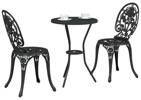 Set scaune de grădină, 3 buc., negru, aluminiu turnat - 3/5