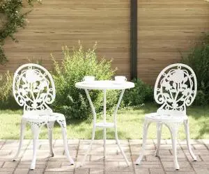vidaXL Set scaune de grădină, 3 buc., alb, aluminiu turnat