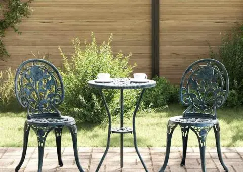 Set scaune de grădină, 3 buc., verde, aluminiu turnat - 1/5