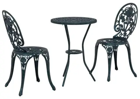 Set scaune de grădină, 3 buc., verde, aluminiu turnat - 2/5