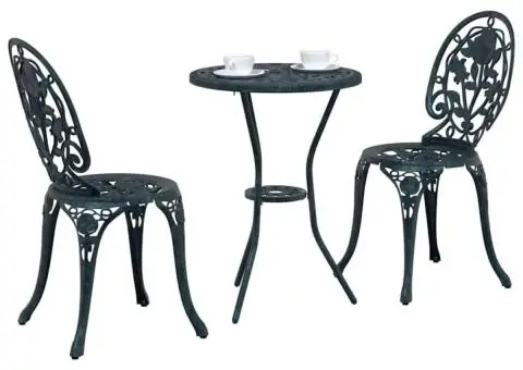 Set scaune de grădină, 3 buc., verde, aluminiu turnat - 3/5