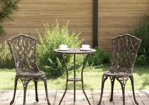 Set scaune de grădină, 3 buc., bronze, aluminiu turnat - 1/5