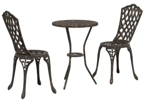 Set scaune de grădină, 3 buc., bronze, aluminiu turnat - 2/5