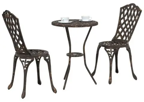 Set scaune de grădină, 3 buc., bronze, aluminiu turnat - 3/5