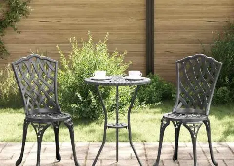 Set scaune de grădină, 3 buc., negru, aluminiu turnat - 1/5