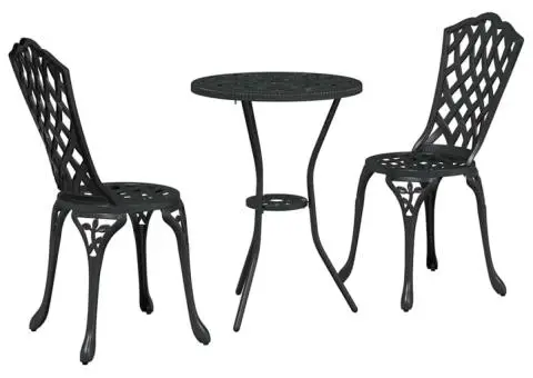 Set scaune de grădină, 3 buc., negru, aluminiu turnat - 2/5