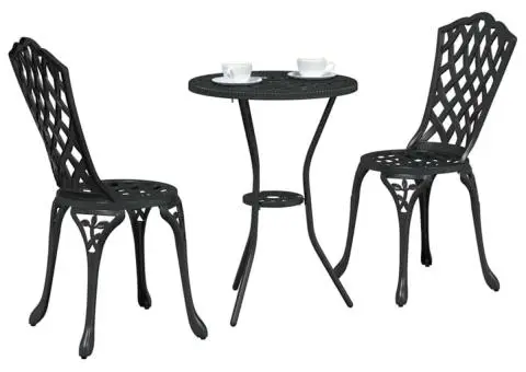 Set scaune de grădină, 3 buc., negru, aluminiu turnat - 3/5