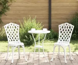 vidaXL Set scaune de grădină, 3 buc., alb, aluminiu turnat