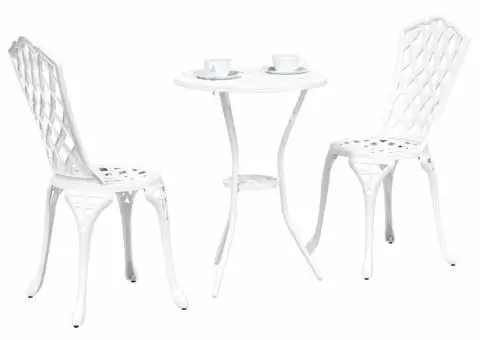 Set scaune de grădină, 3 buc., alb, aluminiu turnat - 3/5
