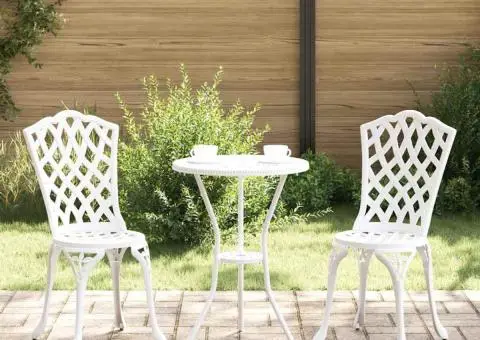 Set scaune de grădină, 2 buc., alb, aluminiu turnat - 1/5