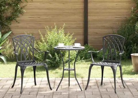 Set scaune de grădină, 2 buc., negru, aluminiu turnat - 1/5