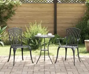 vidaXL Set scaune de grădină, 2 buc., negru, aluminiu turnat