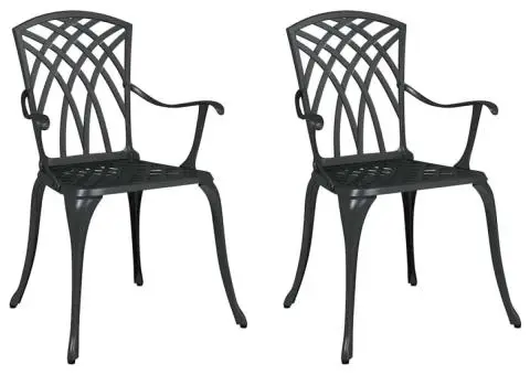 Set scaune de grădină, 2 buc., negru, aluminiu turnat - 2/5