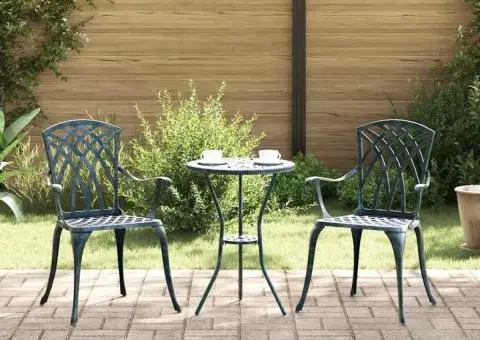 Set scaune de grădină, 2 buc., verde, aluminiu turnat - 1/5