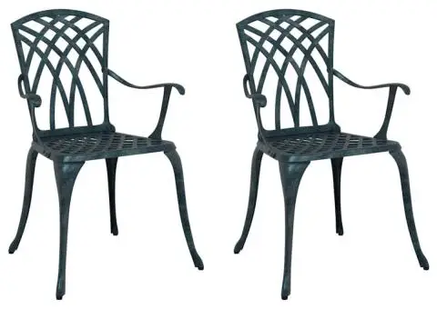 Set scaune de grădină, 2 buc., verde, aluminiu turnat - 2/5