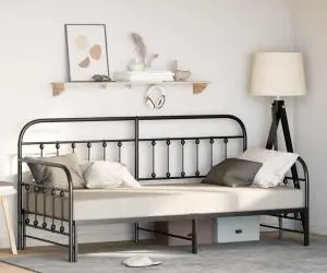 Cadru de pat daybed vidaXL cu pat suplimentar Negru 90x200 cm Oțel