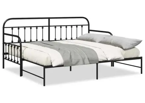 Cadru de pat daybed cu pat suplimentar Negru 90x200 cm Oțel - 4/5