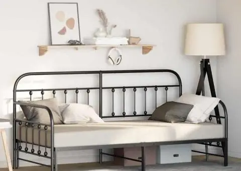 cadru pat daybed cu trundle negru 100x190 cm oțel - 1/5