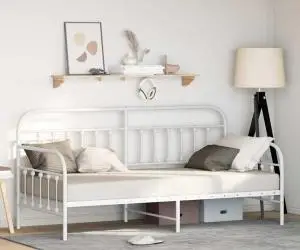 vidaXL Cadru de pat de zi alb 100x200 cm din oțel