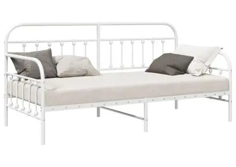 Cadru de pat de zi alb 100x200 cm din oțel - 3/5