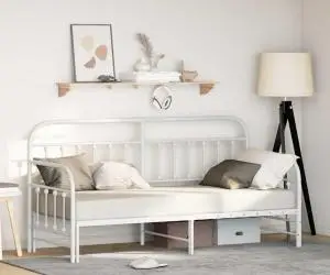 Cadru de zi vidaXL cu pat extensibil Alb 75x190 cm Oțel