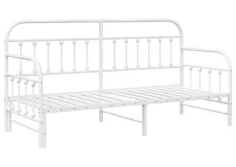 Cadru de zi cu pat extensibil Alb 75x190 cm Oțel - 2/5