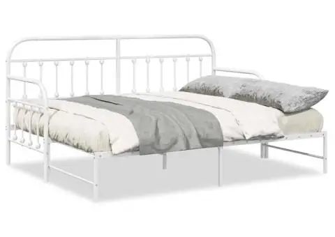 Cadru de zi cu pat extensibil Alb 75x190 cm Oțel - 4/5