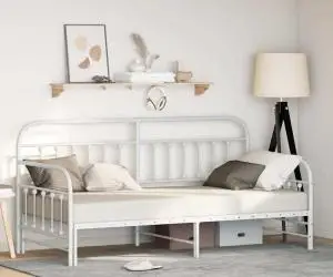 vidaXL Cadru pat de zi cu extensie, alb, 90x190 cm, oțel