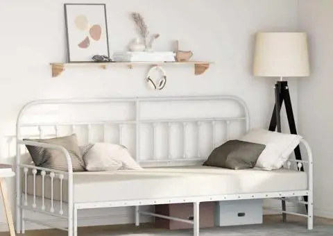 Cadru de zi cu pat extensibil Alb 100x190 cm Oțel - 1/5