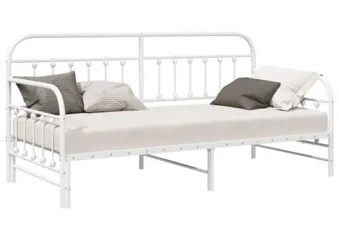 Cadru de zi cu pat extensibil Alb 100x190 cm Oțel - 3/5