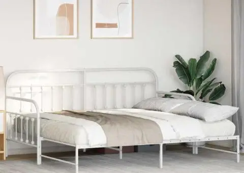 Cadru de zi cu pat extensibil Alb 100x190 cm Oțel - 5/5