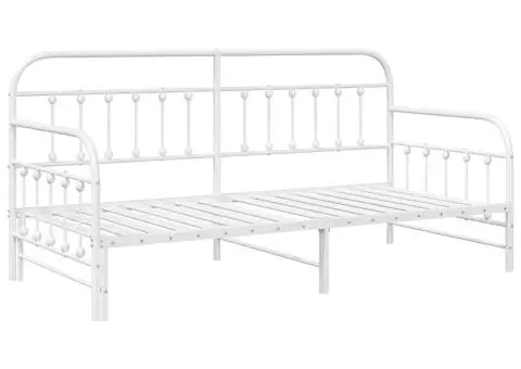 Cadru pat de zi cu extensie, alb, 107x203 cm, oțel - 2/5