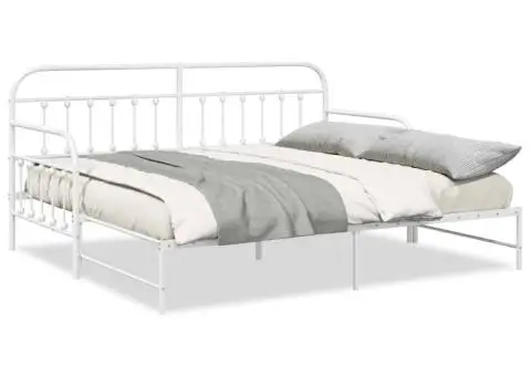 Cadru pat de zi cu extensie, alb, 107x203 cm, oțel - 4/5