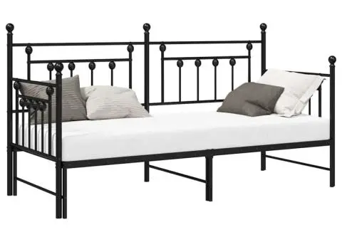 Cadru de pat cu zi și pat suplimentar Negru 75x190 cm Oțel - 3/5