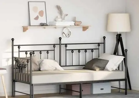 Cadru de pat Daybed cu trundă Negru 80x200 cm Oțel - 1/5